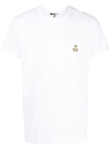 T-shirt bianca con stampa logo sul retro glitterata oro