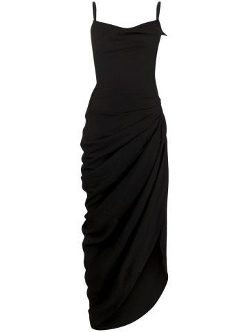 Saudade black long dress with drape