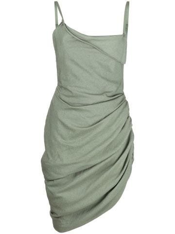 Short dress with asymmetrical ruffles green