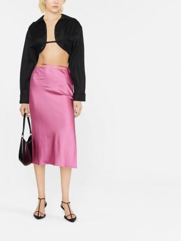 Fuchsia midi skirt with satin finish