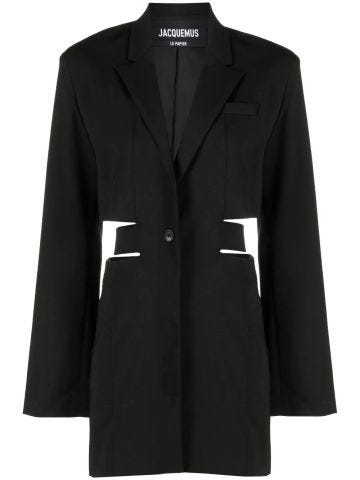 Black Bari blazer pattern dress with cut-out