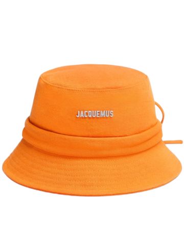 Orange bucket hat with logo plaque