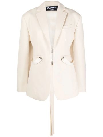 White Le Manteu Filu jacket with zipper