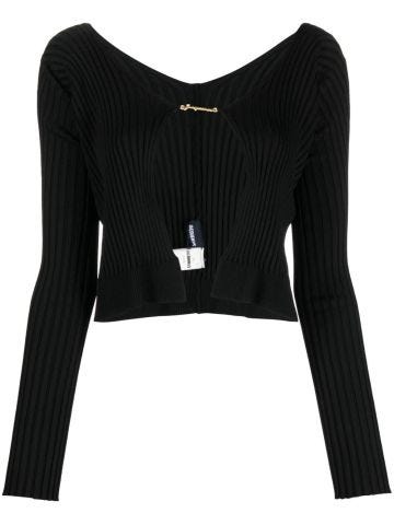Black knitted V-neck cardigan