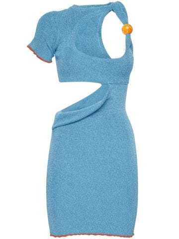 Short asymmetrical beaded dress blue La robe Brilho