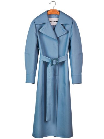 Light blue trench coat with belt