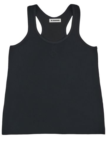 Black sleeveless top with 3D monogrammed logo