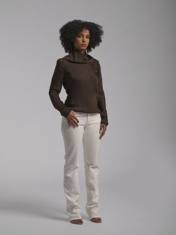Brown long-sleeved top with zip and high collar