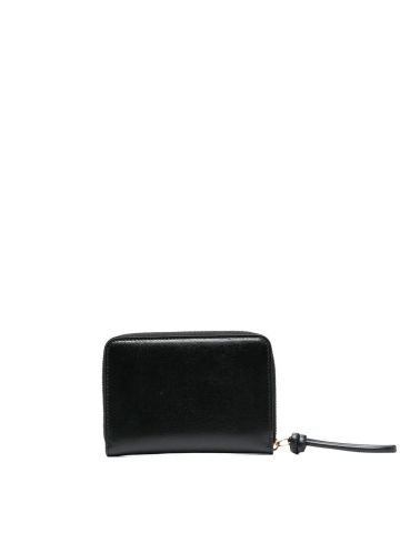 Black leather lap zipper wallet