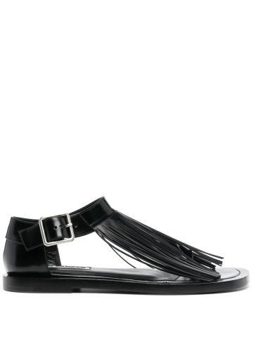 Black fringed leather sandals