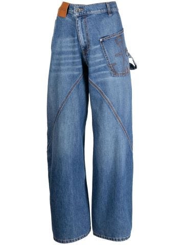 Twisted blue wide-leg oversized jeans