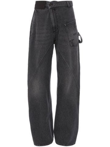Twisted grey wide-leg oversized jeans