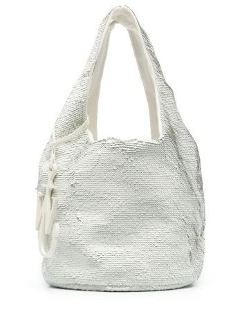 Mini white tote bag with sequins