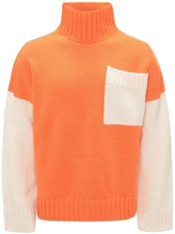 Orange and white turtleneck jumper