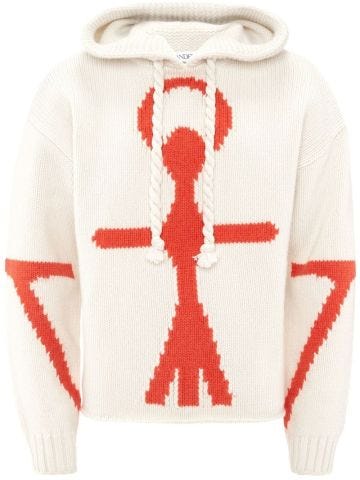Felpa avorio in maglia Anchor Logo con cappuccio