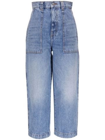 Blue high-waisted cropped jeans