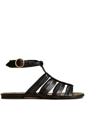 Perth black leather low sandals