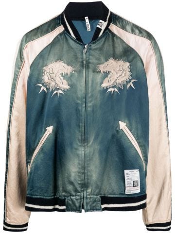 Blue faded effect bomber jacket