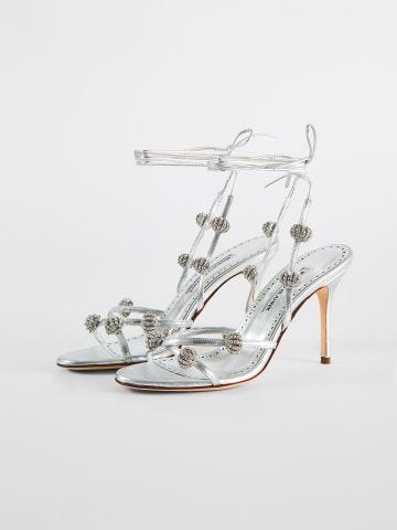 Silver Elsaka slave sandals with crystals