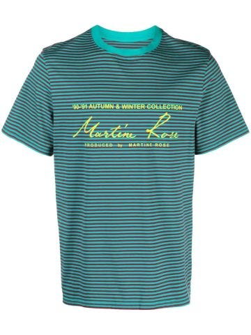 Striped T-shirt with turquoise print