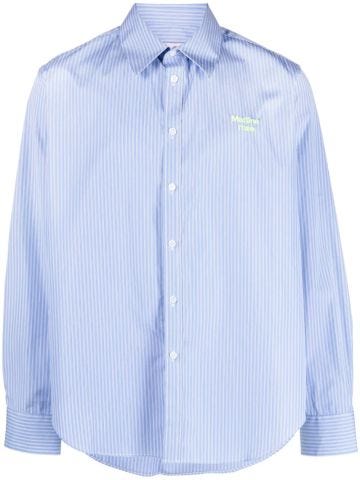 Light blue striped shirt with embroidered logo