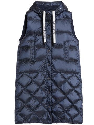Blue padded waistcoat in drip-proof technical canvas