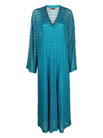Blue kaftan cover-up with zigzag pattern