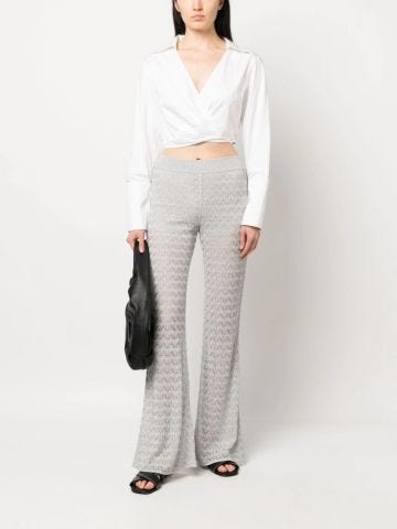 Silver knitted flared trousers
