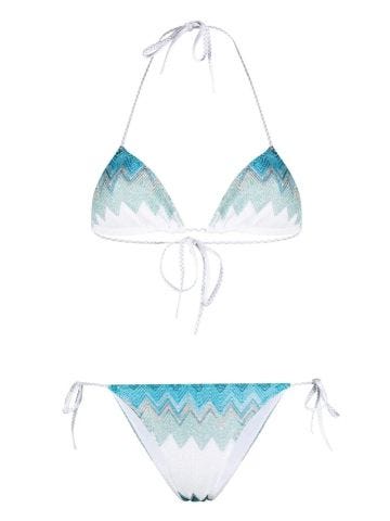 Bikini a triangolo ad uncinetto  bianco e blu