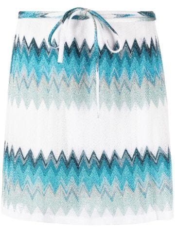 Blue and white zigzag pattern mini skirt