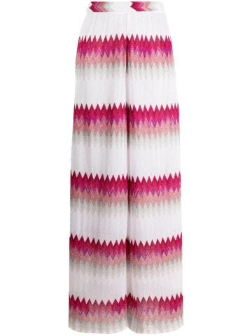 Multicolored high waist pants with zig zag pattern