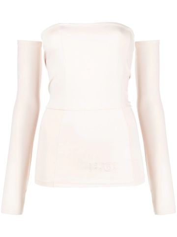Beige long-sleeved top with bare shoulders