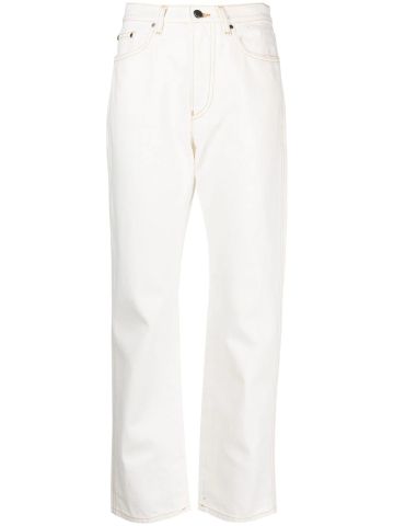 High-waisted white straight jeans