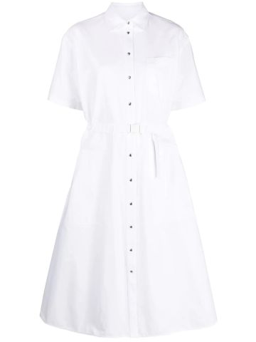 White flared chemisier dress with waistband