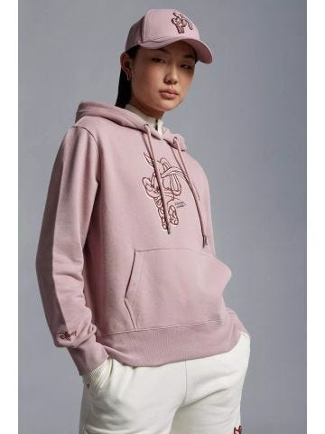 Pink embroidered hooded sweatshirt with drawstrings