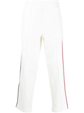 White joggers with side bands and logo