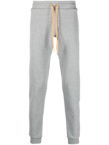 Grey sports trousers with logo appliqué and drawstring