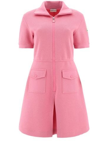 Pink short-sleeved polo shirt dress with zipper