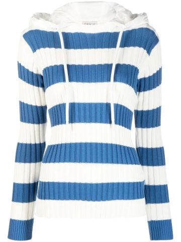 Blue and white striped hooded sweater