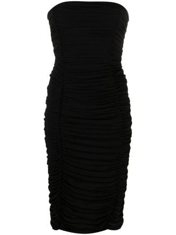 Short black strapless draped dress