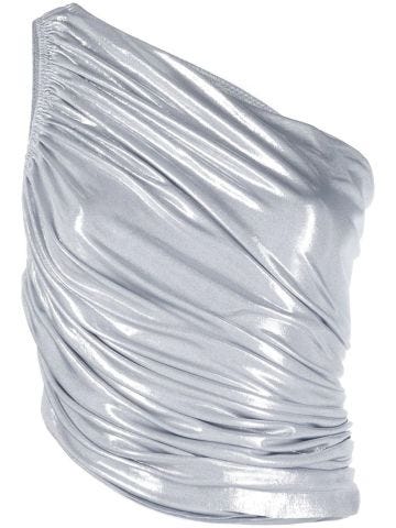 Asymmetrical silver Diana top with ruffles