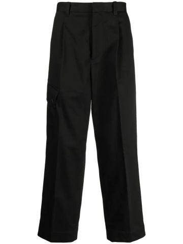 Black Cargo Crop Trousers with pleats