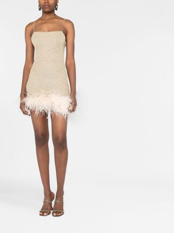 Short gold dress with feathers