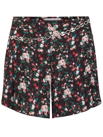Satin shorts with floral print with chain