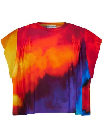 Multicolored crewneck T-shirt with tie dye pattern
