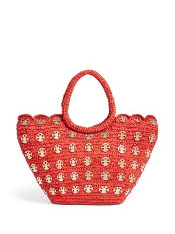 Red basket bag with metal discs