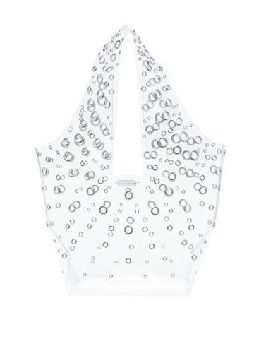 Transparent tote bag with metal eyelets