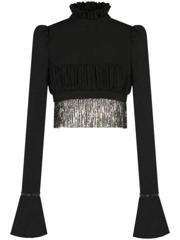 Fringed high neck top