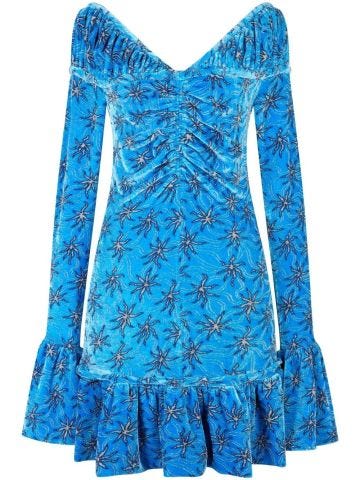Light blue velvet short dress with print