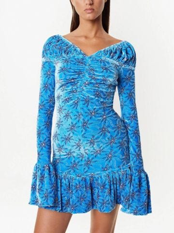 Light blue velvet short dress with print